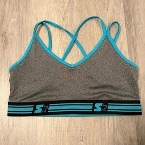 ❤️ Gray and Blue Starter Strappy Back Sports Bra with Medium Support